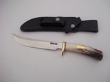 Randall Model # 4-7" Big Game and Skinner, single brass guard, selected India Sambar stag handle, black leather scabbard - 2 of 5
