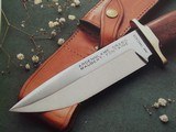 Jean Tanazacq TRONCAY1 walnut handle, solid single brass guard, matching brass butt cap heavy-duty brown leather scabbard-unsurpassed knife a beauty! - 15 of 15