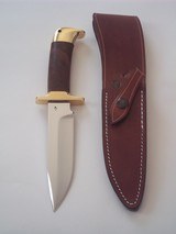 Jean Tanazacq TRONCAY1 walnut handle, solid single brass guard, matching brass butt cap heavy-duty brown leather scabbard-unsurpassed knife a beauty! - 1 of 15