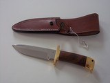 Jean Tanazacq TRONCAY1 walnut handle, solid single brass guard, matching brass butt cap heavy-duty brown leather scabbard-unsurpassed knife a beauty! - 3 of 15