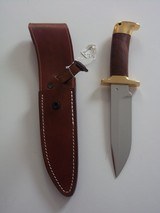 Jean Tanazacq TRONCAY1 walnut handle, solid single brass guard, matching brass butt cap heavy-duty brown leather scabbard-unsurpassed knife a beauty! - 4 of 15