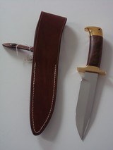 Jean Tanazacq TRONCAY1 walnut handle, solid single brass guard, matching brass butt cap heavy-duty brown leather scabbard-unsurpassed knife a beauty! - 5 of 15