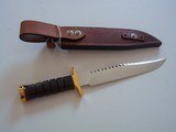 JEAN TANAZACQ VINTAGE "BAVI 2" CUSTOM SURVIVAL KNIFE LEATHER HANDLE WITH DEEP GROOVES BRASS HARDWARE SELDOM SEEN A RARITY TODAY! - 5 of 11