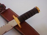 JEAN TANAZACQ VINTAGE "BAVI 2" CUSTOM SURVIVAL KNIFE LEATHER HANDLE WITH DEEP GROOVES BRASS HARDWARE SELDOM SEEN A RARITY TODAY! - 3 of 11