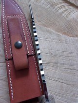 JEAN TANAZACQ VINTAGE "BAVI 2" CUSTOM SURVIVAL KNIFE LEATHER HANDLE WITH DEEP GROOVES BRASS HARDWARE SELDOM SEEN A RARITY TODAY! - 10 of 11