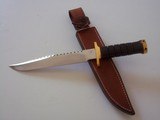 JEAN TANAZACQ VINTAGE RARE MODEL BAVI 1-LEATHER WASHERS HANDLE, BRASS DOUBLE GUARD, BRASS BUTT CAP--A MIGHTY KNIFE! - 1 of 9