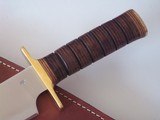 JEAN TANAZACQ ULTIMATE FIGHTING KNIFE ONE-OF-A -KIND BRASS HARDWARE LEATHER WASHERS HANDLE WITH DEEP GROOVES A MIGHTY MODEL! - 3 of 10