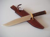 JEAN TANAZACQ ULTIMATE FIGHTING KNIFE ONE-OF-A -KIND BRASS HARDWARE LEATHER WASHERS HANDLE WITH DEEP GROOVES A MIGHTY MODEL! - 1 of 10