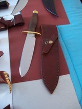 WILLIAM F. "BILL" MORAN,Jr. RIO GRANDE CAMP KNIFE 1967 MACASSAR EBONY HANDLE BRASS HARDWARE ORIGINAL LEATHER SCABBARD - 2 of 5