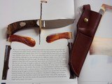 WILLIAM F. "BILL" MORAN,Jr. CAMP/SKINNING MODEL M-12 MADE IN 1962 ORIGINAL SIGNED SCABBARD BY MORAN CURLY MAPLE HANDLE Ni-Ag SHIELD - 1 of 5