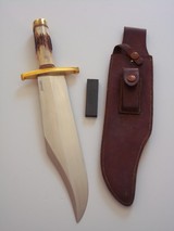 RANDALL #12-11" HEAVY SMITHSONIAN BOWIE INDIA STAG HANDLE H.H.HEISER SCABBARD W/STONE FROM THE EARLY 50'S- A SCARCITY! - 3 of 9