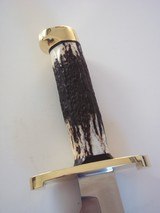 Randall Made Knives Model # 14-7/2" "ATTACK." CDT-Unique top concave cutting edge-Brass lugged guard-Stag-Crow's Beak brass butt c - 6 of 11