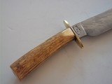 Bill Bagwell Damascus Combat Bowie De Funiak Springs, Florida 1983 Rare Master Smith (MS) stamped blade-INdia Sambar Stag antler Handle - 4 of 11