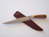 Bill Bagwell Damascus Combat Bowie De Funiak Springs, Florida 1983 Rare Master Smith (MS) stamped blade-INdia Sambar Stag antler Handle - 8 of 11