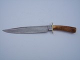 Bill Bagwell Damascus Combat Bowie De Funiak Springs, Florida 1983 Rare Master Smith (MS) stamped blade-INdia Sambar Stag antler Handle - 6 of 11