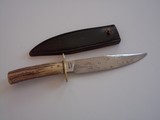 Bill Bagwell Combat Composite Damascus Bowie INdia sambar Stag antler handle A Rarity in Today's Marketplace - 6 of 11