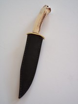 Bill Bagwell Carbon Steel Combat Bowie Brass Fittings India Sambat Stag antler handle Original Leather Scabbard - 8 of 10