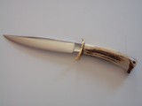 Bill Bagwell Carbon Steel Combat Bowie Brass Fittings India Sambat Stag antler handle Original Leather Scabbard - 2 of 10