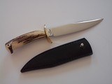 Bill Bagwell Carbon Steel Combat Bowie Brass Fittings India Sambat Stag antler handle Original Leather Scabbard - 1 of 10