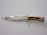 Bill Bagwell Carbon Steel Combat Bowie Brass Fittings India Sambat Stag antler handle Original Leather Scabbard - 9 of 10