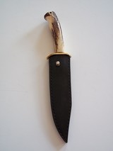 Bill Bagwell Carbon Steel Combat Bowie Brass Fittings India Sambat Stag antler handle Original Leather Scabbard - 7 of 10