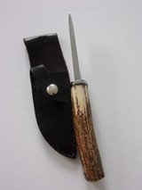 Bill Bagwell Extremely scarce Damascus Skinner German silver single guard, Iidia Sambar Stag handle Wrist thong a Beauty! - 4 of 9