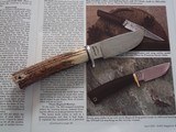 Bill Bagwell Extremely scarce Damascus Skinner German silver single guard, Iidia Sambar Stag handle Wrist thong a Beauty! - 1 of 9