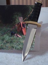 JEAN TANAZACQ BIG GAME BOW HUNTER BLACK MICARTA HANDLE BRASS FITTINGS- A MIGHTY KNIFE-ONE-OF-A-KIND-STUNNING - 1 of 6