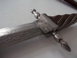 William R. Hurt Damascus Dagger Iron Guard & Nut Fluted Curly Maple Handle with Silver Wire Inlay Kudu Scabbard - 7 of 8