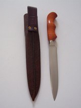 William R. Hurt Spear Point Fighter Integral Bolsters Tiger Stripes Curly Maple Handle Pouch Type African Kudu Wood-Lined Scabbard - 6 of 6