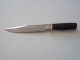 Bill Bagwell Damascus Bowie carved walnut handle 1982 Brass Double Guard - 2 of 9