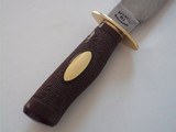Bill Bagwell Damascus Bowie carved walnut handle 1982 Brass Double Guard - 8 of 9
