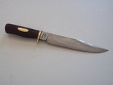 Bill Bagwell Damascus Bowie carved walnut handle 1982 Brass Double Guard - 6 of 9