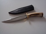 Bill Bagwell Carbon Steel Combat Bowie Brass Fittings Polished India Sambar Stag antler handle Original Leather Scabbard - 2 of 6
