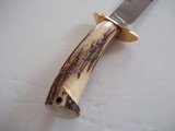 Bill Bagwell Carbon Steel Combat Bowie Brass Fittings Polished India Sambar Stag antler handle Original Leather Scabbard - 5 of 6