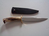 Bill Bagwell Carbon Steel Combat Bowie Brass Fittings Polished India Sambar Stag antler handle Original Leather Scabbard - 1 of 6