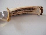 Bill Bagwell Carbon Steel Combat Bowie Brass Fittings Polished India Sambar Stag antler handle Original Leather Scabbard - 3 of 6