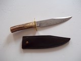 Bill Bagwell  Rare Damascus Composite Combat Bowie-Stag Handle-Brass guard and pins-Fancy file work-A True Scarcity in Today's Marketplace - 3 of 6
