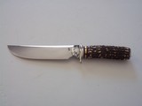 Couteau Bob or Bob's Bushcraft Knife Rough Forged & Mirror Finish Blade, Rare Beaded Deer Antler Handle Steel Guard & Pommel - 1 of 5