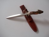Randall Model # 2-8" Fighting Stiletto German Silver Double Guard & German Sillver Spacers, India Sambar Crown Stag Handle Carved "Talon&quo - 1 of 3