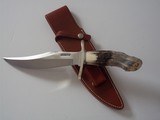 Randall Model # 12-8" Bear Bowie German Silver Double Guard With Forward Curve India Sambar Stag Handle "WISE Man" Carvingg - 1 of 4