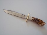 Randall Model # 1-8" Brass Double Guard & Spacers India Sambar Crown Stag Handle carved "Lucy," - 2 of 3