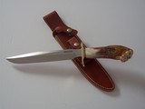 Randall Model # 1-8" Brass Double Guard & Spacers India Sambar Crown Stag Handle carved "Lucy," - 1 of 3