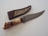 James Porter Bowie Scagel-Type Model-All Damascus Fittings-Carved India Sambar Stag handle by Paul G. Grussenmeyer-Stunning Knife - 3 of 5