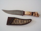 James Porter Bowie Scagel-Type Model-All Damascus Fittings-Carved India Sambar Stag handle by Paul G. Grussenmeyer-Stunning Knife - 2 of 5