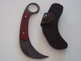 Shiva Ki Rare Karambit-Padauk Wood handle-Damascus Blade- Early Scarce seen Japanese Mon marking -Original Leather Scabbard- 1980 Production. - 5 of 8