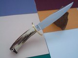 Bill Bagwell Scarce Combat Bowie Double Brass Guard w/forward curve, red spacers, Rare Polished Stag Handle-Wrist thong December 1981 - 1 of 7