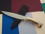 Bill Bagwell Scarce Combat Bowie Double Brass Guard w/forward curve, red spacers, Rare Polished Stag Handle-Wrist thong December 1981 - 2 of 7