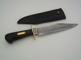 Bill Bagwell scarce one of a kind heavy-duty Camp/Bushcraft Damascus blade, barss guard, ebony handle, brass escutcheon 1981 - 1 of 3