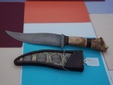 James Porter Bowie Scagel Type Knife-All Damascus Fittings-India Sambar Carved handle by Paul G. Grussenmeyer-Stunning Knife - 2 of 8